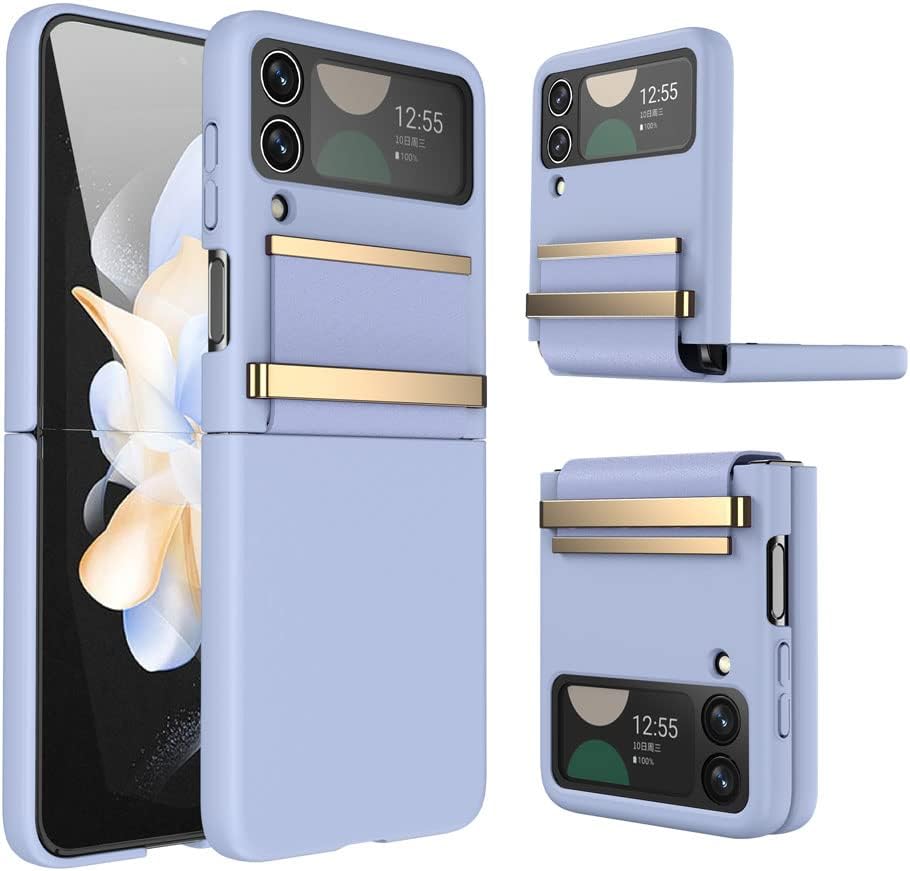 Samsung Galaxy Z Flip 4 Screen Protector Case, Z Flip 4 Case with Stylish Leather Hinge & Metal Trim, Hard PC Shockproof [Screen Protector] Case