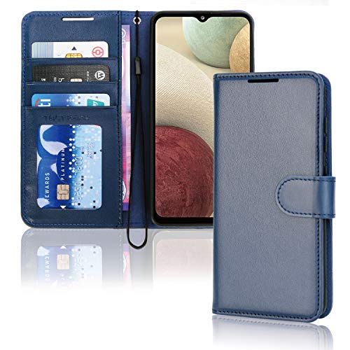 [Wallet Case] Protective Cover with Cash & Card Holder, Stand and Wrist Strap For Samsung Galaxy A12