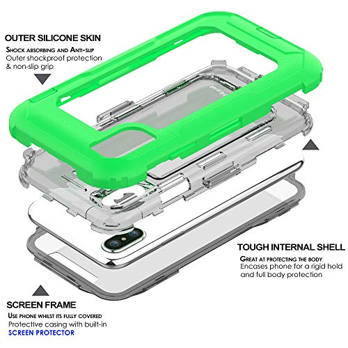 [Contender Case] iPhone XS Max Heavy Duty Case with Built-in Screen Protector, 360 [Full Body] Protective Cover with Kick Stand