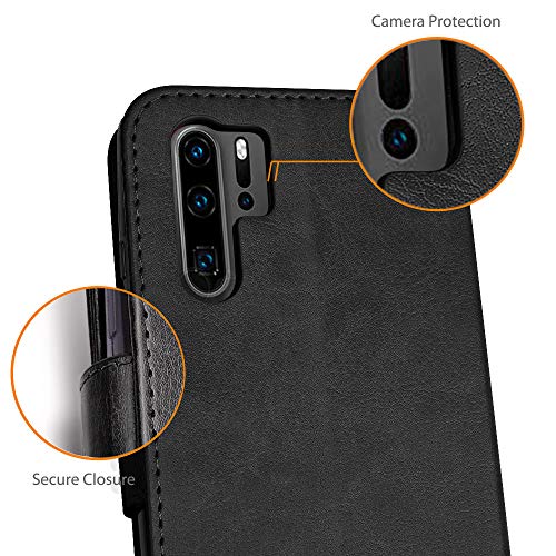 [Wallet Case] Protective Cover with Cash & Card Holder, Stand and Wrist Strap For Huawei P30 Pro