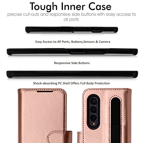 [Leather Wallet Case] Protective Cover with Cash & Card Holder, Stand and Wrist Strap For Samsung Galaxy Z Fold 4