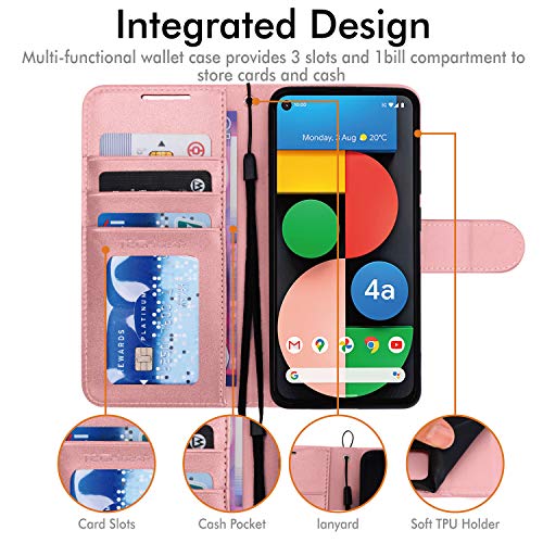 [Wallet Case] Protective Cover with Cash & Card Holder, Stand and Wrist Strap For Google Pixel 4a 5G