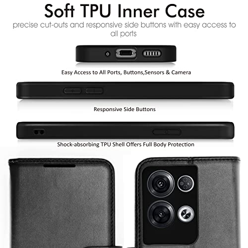 [Wallet Case] Protective Cover with Cash & Card Holder, Stand and Wrist Strap For Oppo Reno 8 Pro 5G