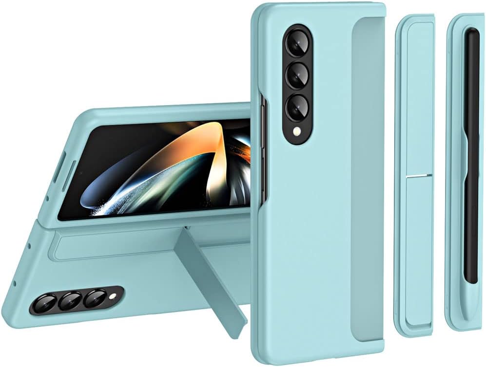 Samsung Galaxy Z Fold 4 Phone Case, [Interchangeable S-Pen Holder / Kickstand] [Front Screen Frame] Ultra-thin Hard PC Bumper Full Protective Cover