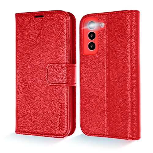 [Leather Wallet Case] Genuine Leather [RFID Blocking] Magnetic Flip Case with Card & Slots and Stand For Samsung Galaxy S22 Plus