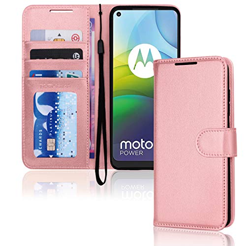 [Wallet Case] Protective Cover with Cash & Card Holder, Stand and Wrist Strap For Motorola Moto G9 Power