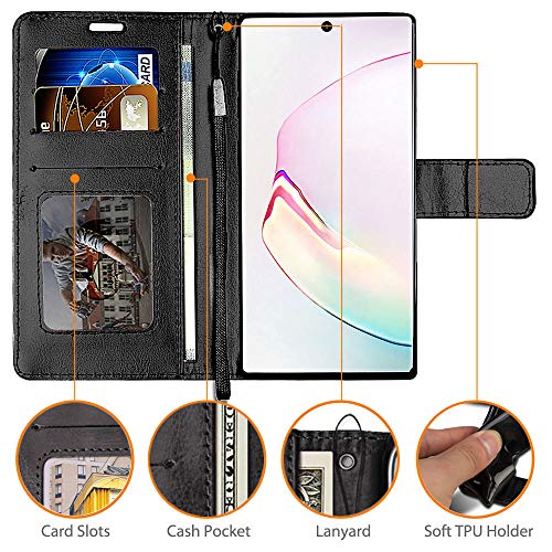 [Wallet Case] Protective Cover with Cash & Card Holder, Stand and Wrist Strap For Samsung Note 10