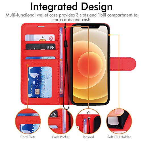 [Wallet Case] Protective Cover with Cash & Card Holder, Stand and Wrist Strap For Apple iPhone 12 Mini