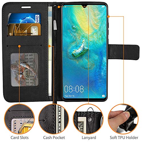 [Wallet Case] Protective Cover with Cash & Card Holder, Stand and Wrist Strap For Huawei P30 Pro
