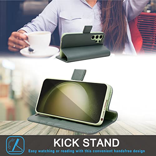 [Leather Wallet Case] Genuine Leather [RFID Blocking] Magnetic Flip Case with Card & Slots and Stand For Samsung Galaxy S23 Ultra