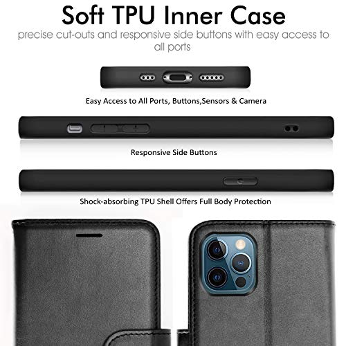 [Wallet Case] Protective Cover with Cash & Card Holder, Stand and Wrist Strap For Apple iPhone 12 Pro Max