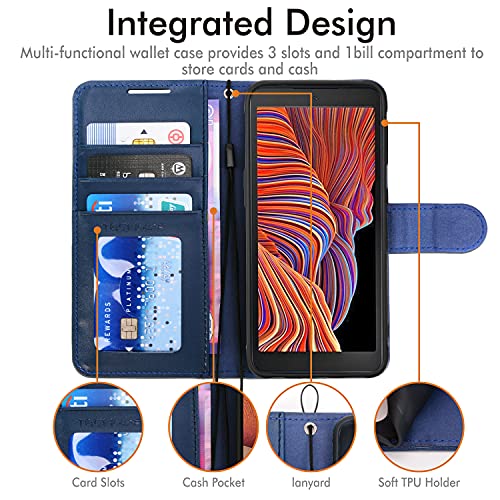 [Wallet Case] Protective Cover with Cash & Card Holder, Stand and Wrist Strap For Samsung Galaxy XCover 5