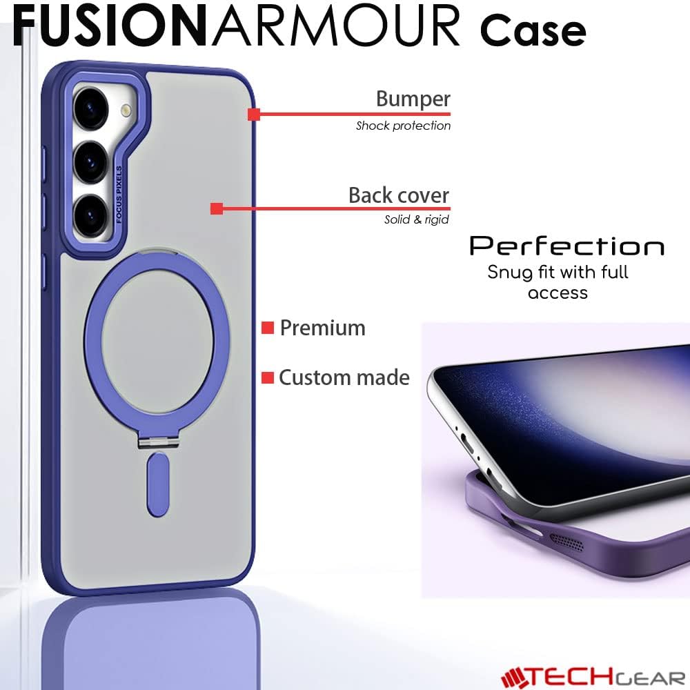 [Fusion Armour Ring] Premium Tough Protective Magnetic Ring Kickstand Case, Wireless Charging Cover for Samsung Galaxy S23 Plus