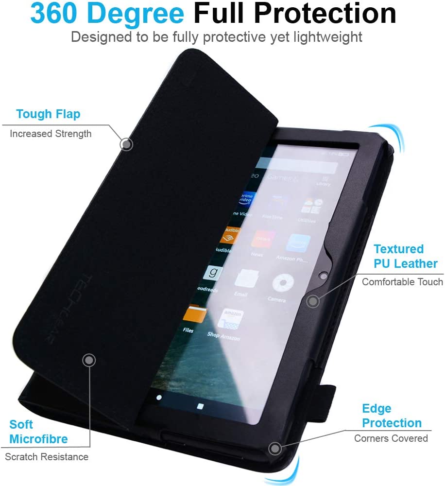 [Folio Case] Smart Cover Stand with Auto Sleep/Wake & Hand Strap For Amazon Fire HD 8" / HD 8" Plus (2024, 2022 & 2020 / 14th, 12th & 10th Generation)