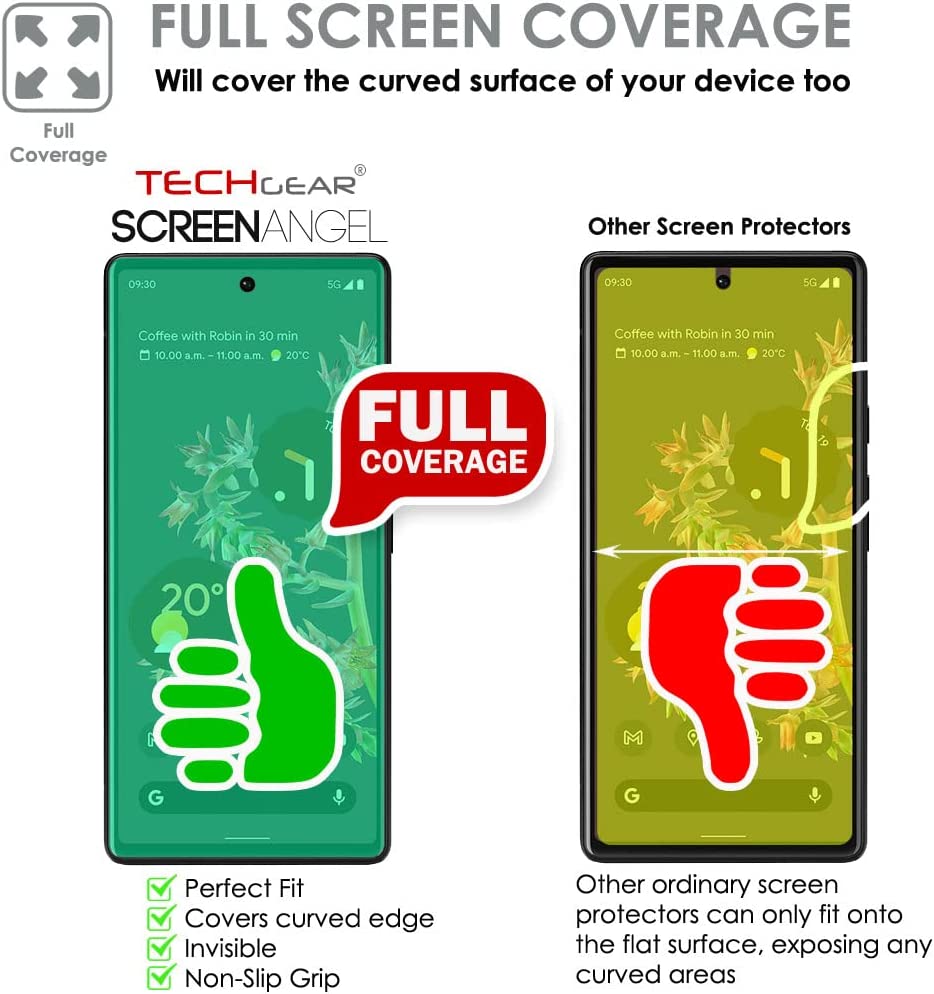 TECHGEAR Screen Protector fits Google Pixel 6 Pro [Screen Angel Edition] [Bubble Free] [FULL Screen Coverage] HD Clear Flexible TPU Film