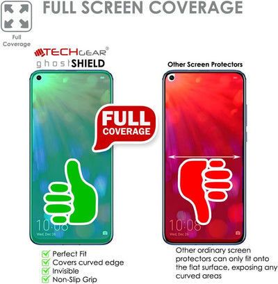 [Pack of 3] TECHGEAR Screen Protectors for Honor View 20 [ghostSHIELD Edition] Reinforced TPU film Screen Protector with FULL Screen Coverage inc