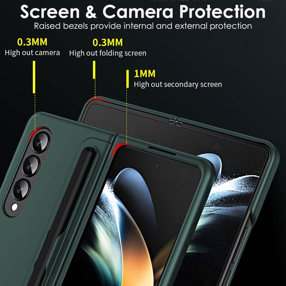 Samsung Galaxy Z Fold 4 Phone Case, [Interchangeable S-Pen Holder / Kickstand] [Front Screen Frame] Ultra-thin Hard PC Bumper Full Protective Cover