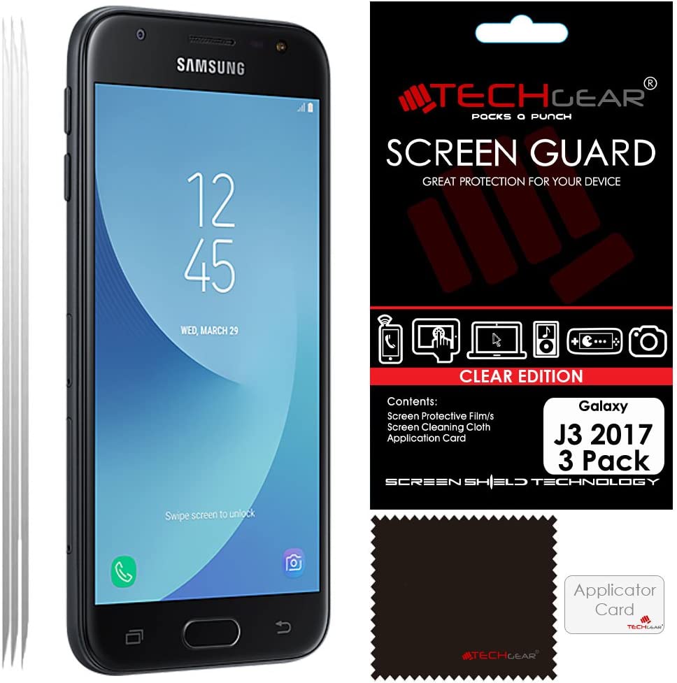[3 Pack] TECHGEAR Screen Protectors for Galaxy J3 2017 (SM-J330 Series) - Ultra Clear Lcd Screen Protector Compatible with Samsung Galaxy J3 2017