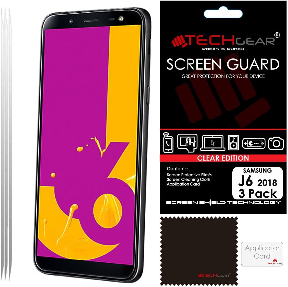 [3 Pack] TECHGEAR Screen Protectors for Galaxy J6 (SM-J600 Series) - Clear Lcd Screen Protectors Cover Guards Compatible with Samsung Galaxy J6 2018