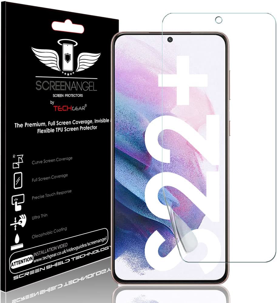 TECHGEAR [2 Pack] Screen Protector fits Samsung Galaxy S22 Plus [Screen Angel Edition][Case Friendly][Bubble Free][FULL Screen Coverage] Flexible TPU