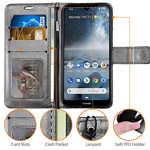 [Wallet Case] Protective Cover with Cash & Card Holder, Stand and Wrist Strap For Nokia 3.2