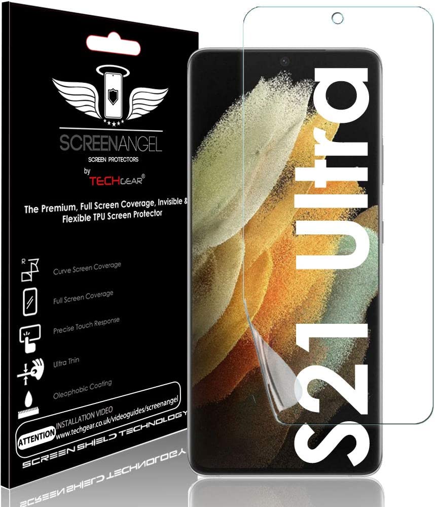 TECHGEAR [3 Pack] Screen Protector fits Samsung Galaxy S21 Ultra [Screen Angel Edition][Case Friendly] [Bubble Free] [FULL Screen Coverage] TPU Film