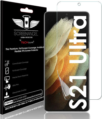 TECHGEAR [3 Pack] Screen Protector fits Samsung Galaxy S21 Ultra [Screen Angel Edition][Case Friendly] [Bubble Free] [FULL Screen Coverage] TPU Film