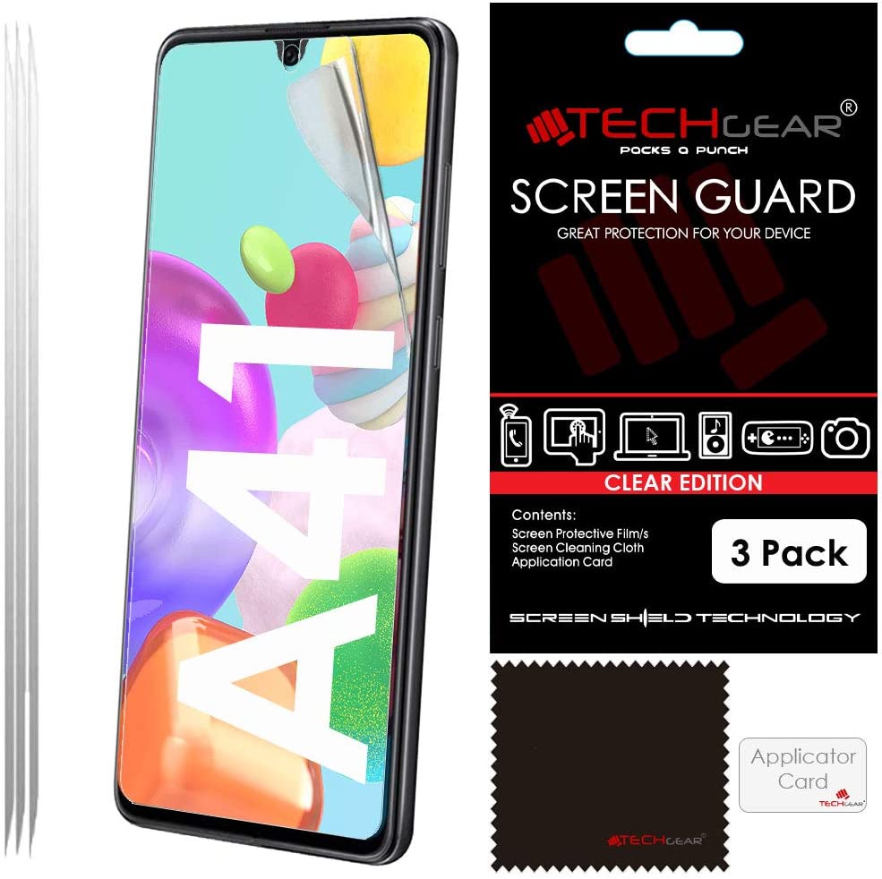[3 Pack] TECHGEAR Screen Protectors Compatible with Samsung Galaxy A41, CLEAR LCD Screen Protectors Cover Guards