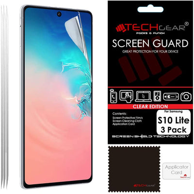 [3 Pack] TECHGEAR Screen Protectors Compatible with Samsung Galaxy S10 Lite, CLEAR LCD Screen Protectors Cover Guards