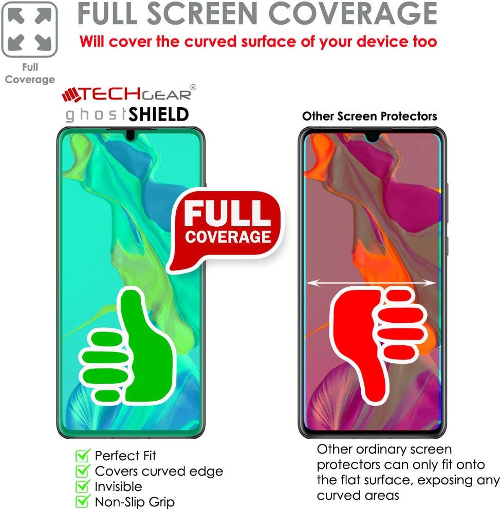 TECHGEAR Screen Protector fits Huawei P30 [ghostSHIELD Edition] Reinforced TPU film Screen Protector with FULL Screen Coverage inc