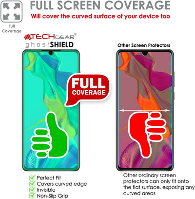 [Pack of 2] TECHGEAR Screen Protectors fit Huawei P30 [ghostSHIELD Edition] Reinforced TPU film Screen Protector with FULL Screen Coverage inc
