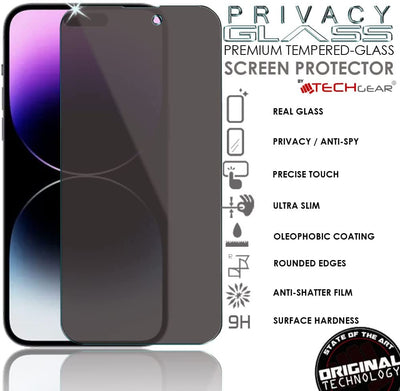 TECHGEAR Anti Spy Screen Protector for iPhone 14 Plus - PRIVACY Filter GLASS Edition Genuine Tempered Glass Screen Protector