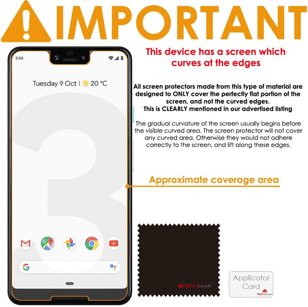 [3 Pack] TECHGEAR Screen Protectors for Pixel 3 XL- Clear Lcd Screen Protector with Cleaning Cloth & Application Card