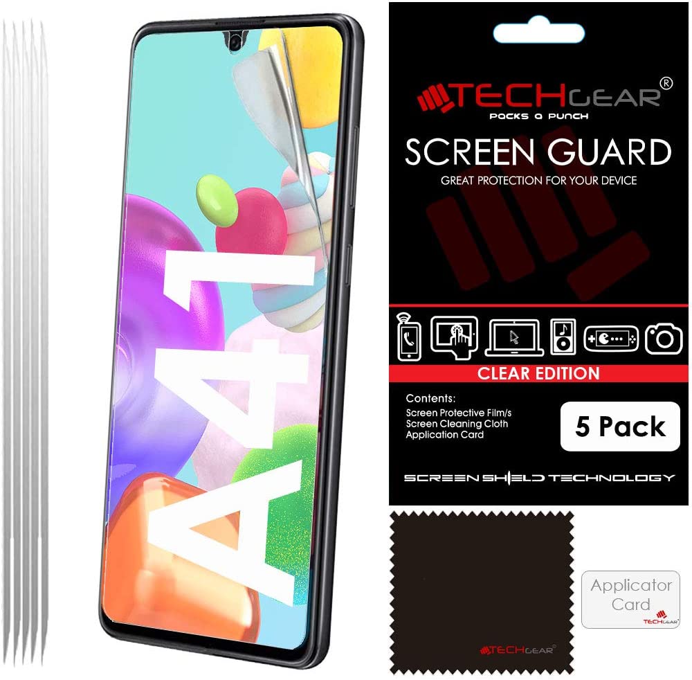 [5 Pack] TECHGEAR Screen Protectors Compatible with Samsung Galaxy A41, CLEAR LCD Screen Protectors Cover Guards