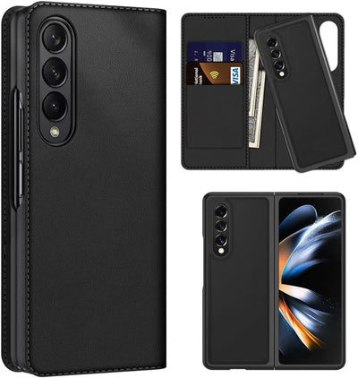 Samsung Galaxy Z Fold 4 Leather Wallet Case, Detachable Magnetic 2in1 Case with Screen Frame, Card Wallet & Stand