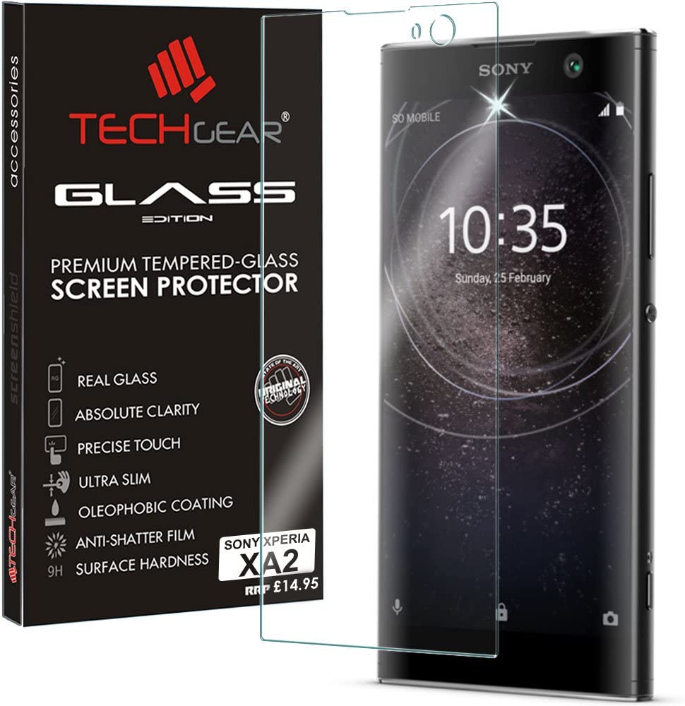 TECHGEAR Screen Protector for Xperia XA2 - GLASS Edition Genuine Tempered Glass Screen Protector Compatible with Sony Xperia XA2