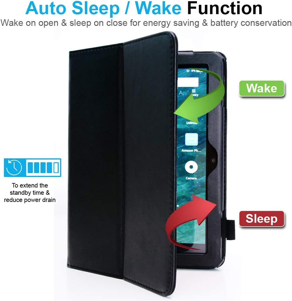 [Folio Case] Smart Cover Stand with Auto Sleep/Wake & Hand Strap For Amazon Fire HD 8" / HD 8" Plus (2024, 2022 & 2020 / 14th, 12th & 10th Generation)