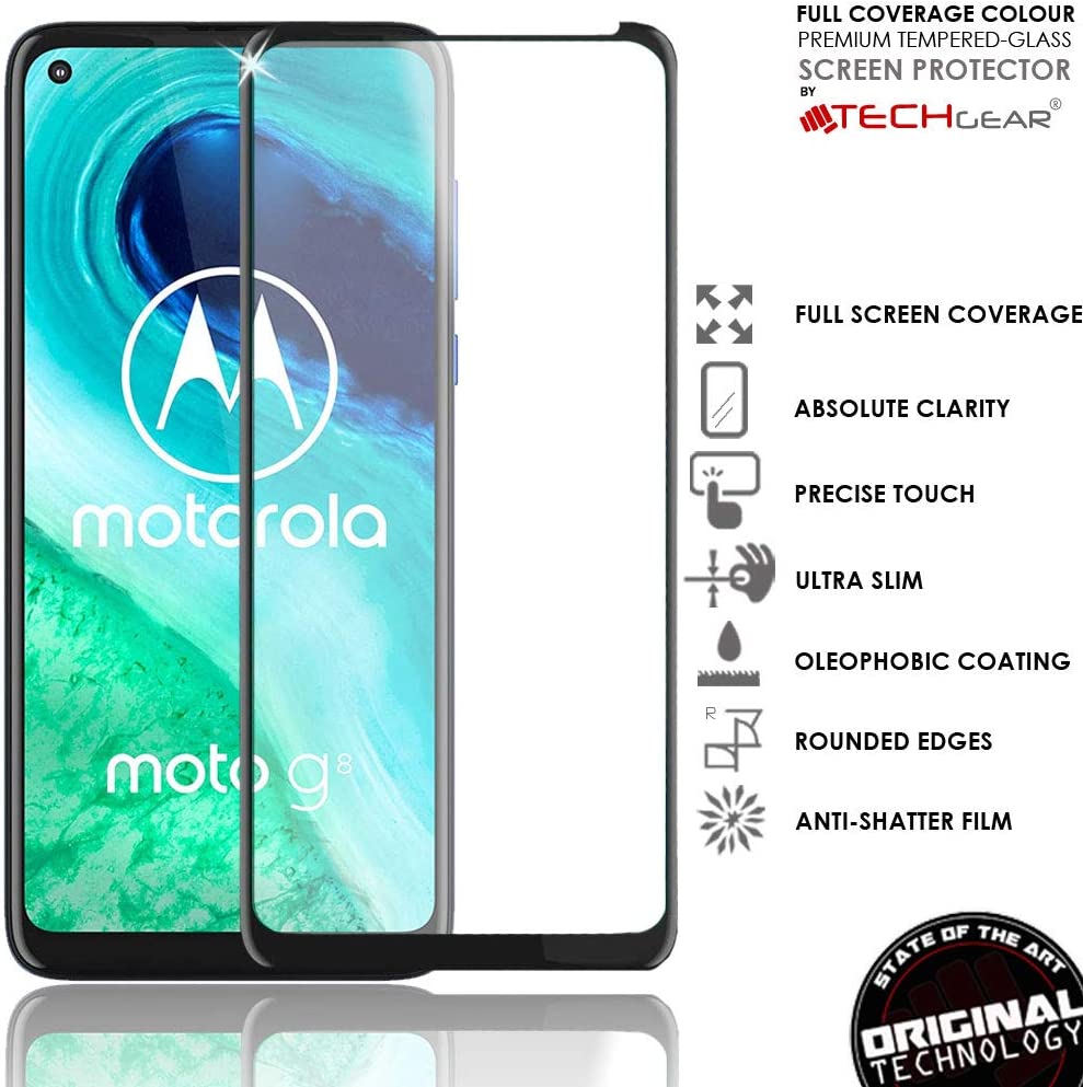 TECHGEAR 3D GLASS Edition Compatible for Motorola Moto G8, Edge to Edge Tempered Glass Screen Protector Cover [Full Screen] [9H Hardness]  [No-Bubble]