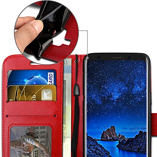 [Wallet Case] Protective Cover with Cash & Card Holder, Stand and Wrist Strap For Samsung Galaxy S9 Plus