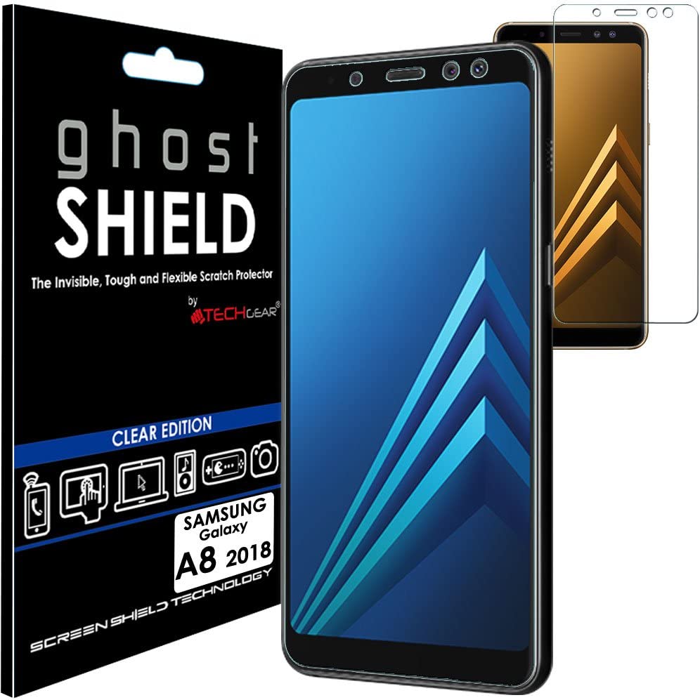 [3 Pack] TECHGEAR Screen Protectors to fit Samsung Galaxy A8 2018 [ghostSHIELD Edition] Flexible TPU Screen Protector with Full Screen Coverage