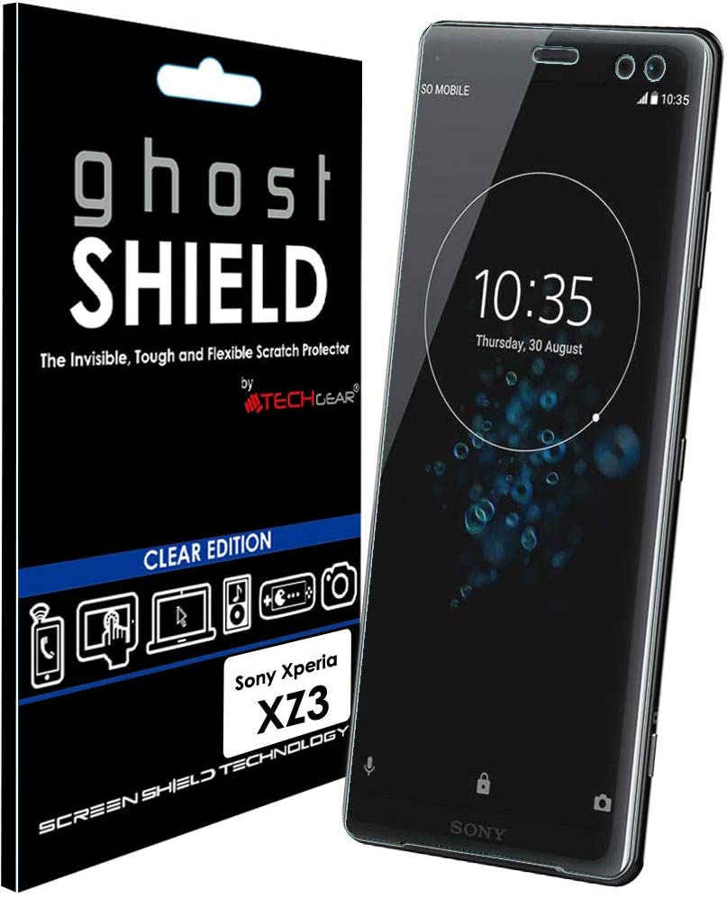 [2 Pack] TECHGEAR Screen Protectors for Sony Xperia XZ3 [ghostSHIELD Edition] Reinforced TPU Screen Protector FULL Screen Coverage [Edges Protection]