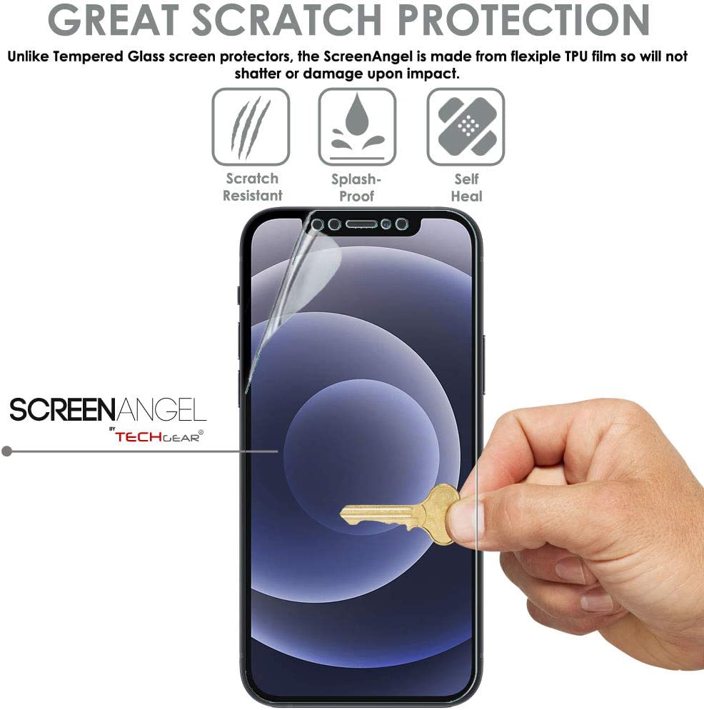 TECHGEAR Screen Protector fits iPhone 12 Pro Max 6.7" [Screen Angel Edition] [Bubble Free] [FULL Screen Coverage] HD Clear Flexible TPU Film