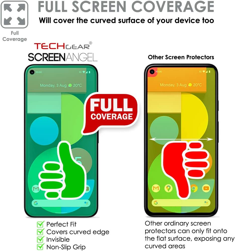 TECHGEAR Screen Protector fits Google Pixel 5 [Screen Angel Edition] [Case Friendly] [Bubble Free] [FULL Screen Coverage] HD Clear Flexible TPU Film