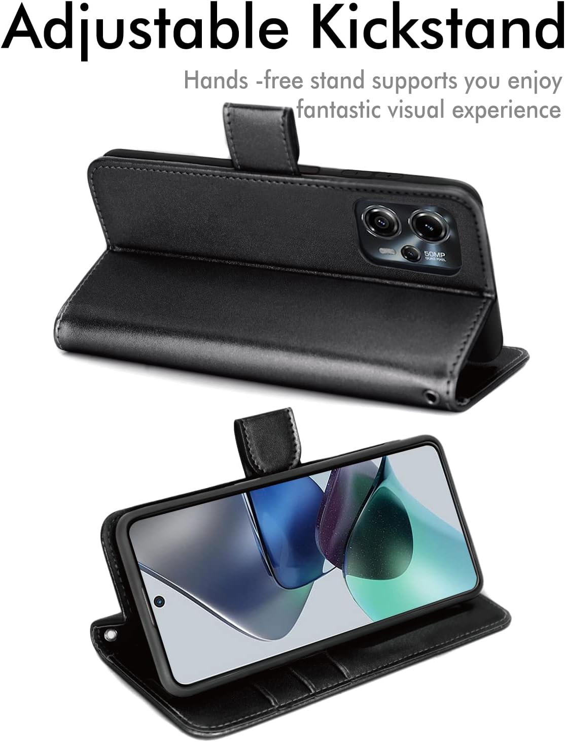 [Wallet Case] Protective Cover with Cash & Card Holder, Stand and Wrist Strap For Motorola Moto G13 / Moto G23