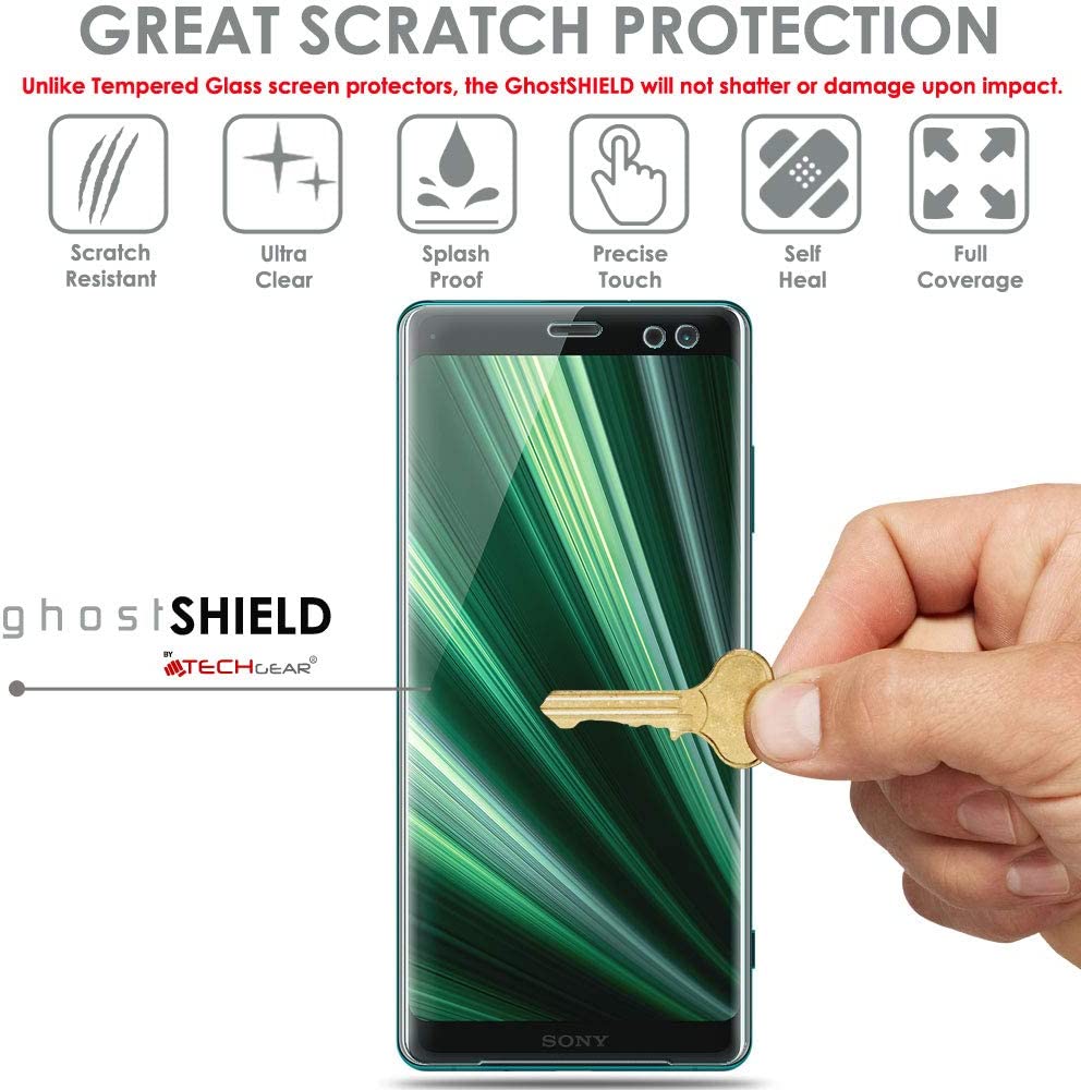 [2 Pack] TECHGEAR Screen Protectors for Sony Xperia XZ3 [ghostSHIELD Edition] Reinforced TPU Screen Protector FULL Screen Coverage [Edges Protection]