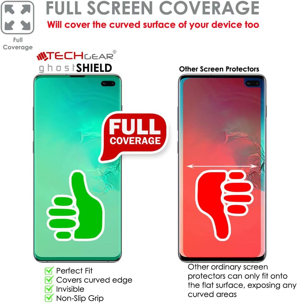 TECHGEAR Screen Protector fits Samsung Galaxy S10 Plus S10+ [ghostSHIELD Edition] Reinforced TPU film Screen Protector [FULL Screen Coverage]