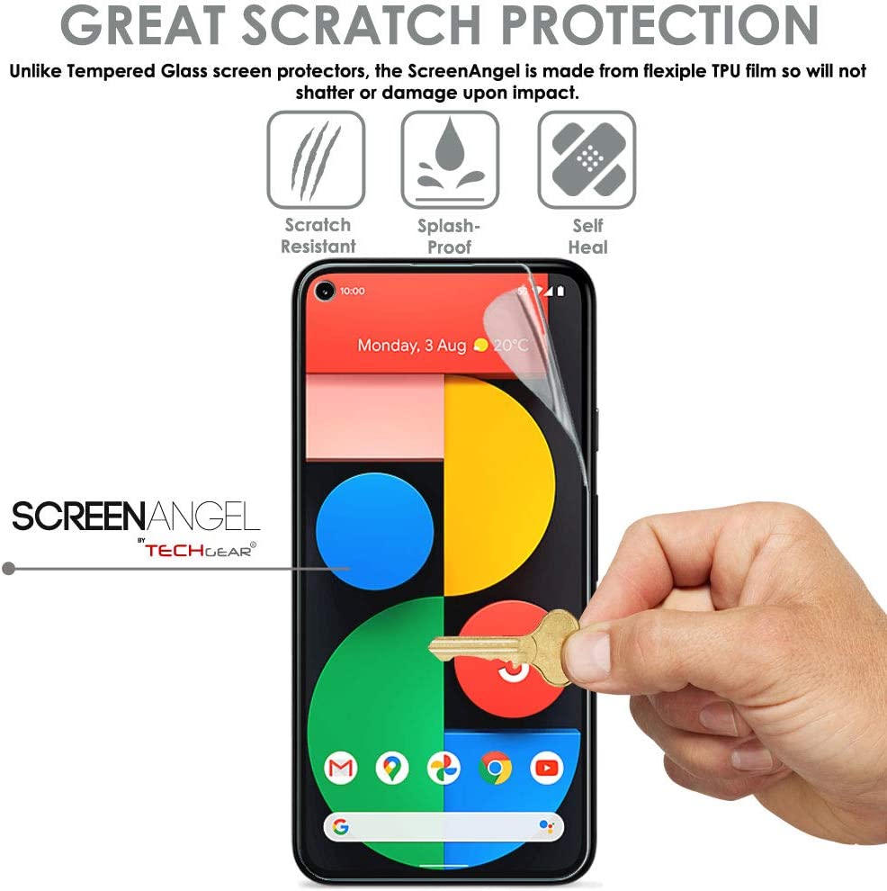 TECHGEAR Screen Protector fits Google Pixel 5 [Screen Angel Edition] [Case Friendly] [Bubble Free] [FULL Screen Coverage] HD Clear Flexible TPU Film