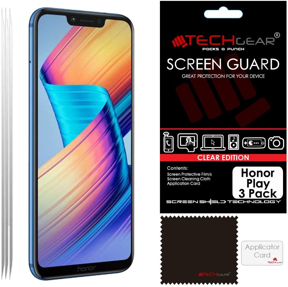 [3 Pack] TECHGEAR Screen Protectors fit Honor Play - Clear Lcd Screen Protectors Cover Guards