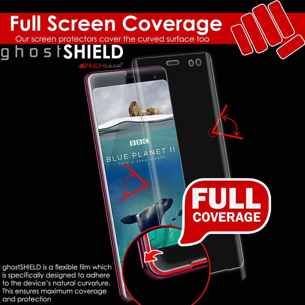 [2 Pack] TECHGEAR Screen Protectors for Sony Xperia XZ3 [ghostSHIELD Edition] Reinforced TPU Screen Protector FULL Screen Coverage [Edges Protection]