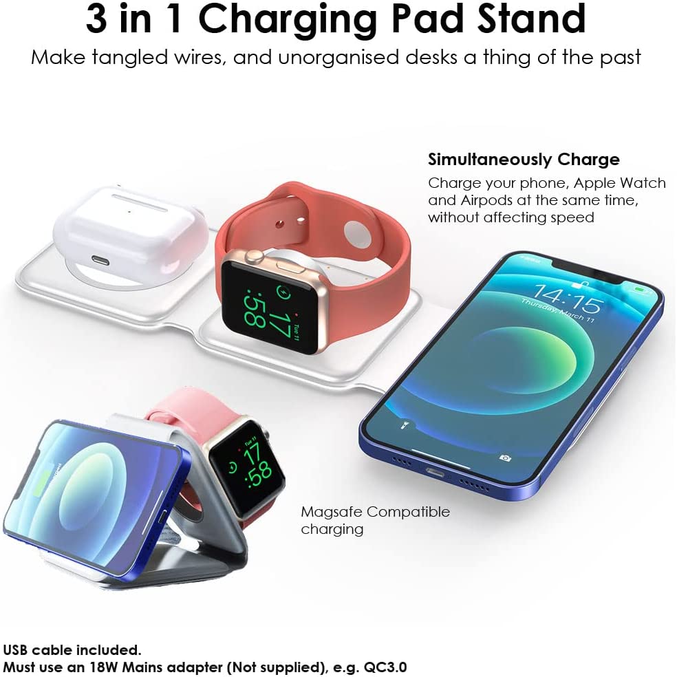 3 in 1 Wireless Charger Pad Station, Fast Magnetic Charger Stand